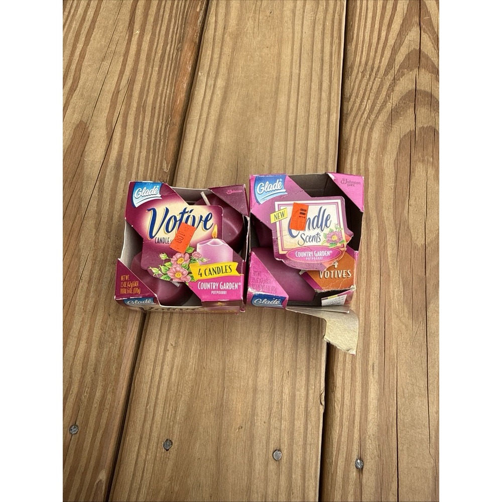 Vintage 1998 Glade Votives Candle Scents Country Garden Scent, 2 Boxes 6 Candles